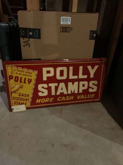 "Polly Stamps" Metal Advertising Sign, 36" x 18" image