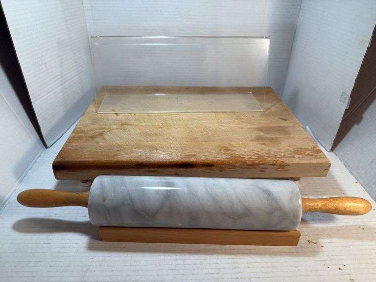 Kitchen Baking Bundle: Wood Cutting Board, Marble Rolling Pin, Acrylic Display image