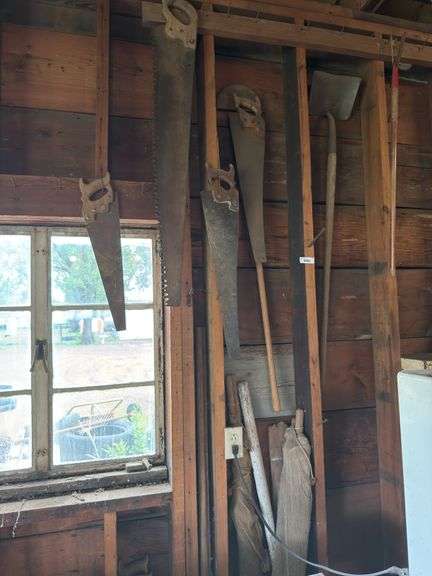 Assorted Hand Saws & Shovel image