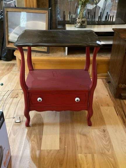 Red Painted Side Table with Drawer, 22" x 15" x 27" image