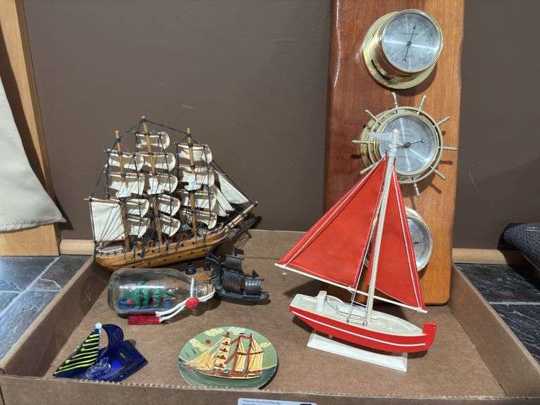 Nautical Themed Decorative Collection - Model Ships, Barometer image
