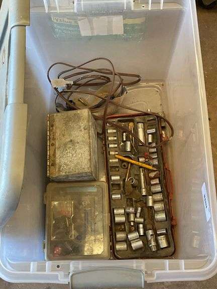 Mixed Lot: Socket Set, Metal Boxes, and Electrical Components image
