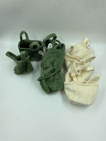 Set of Small Quilted Velvet Baskets - Green and Cream image