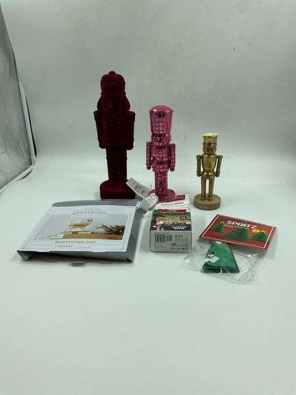 Assorted Holiday Decor: Nutcrackers, Honeycomb Dog, & More image