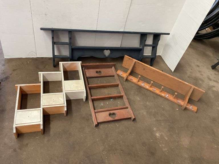 Handmade Wooden Furniture Pieces: Shelf, Step Stool, Rack image
