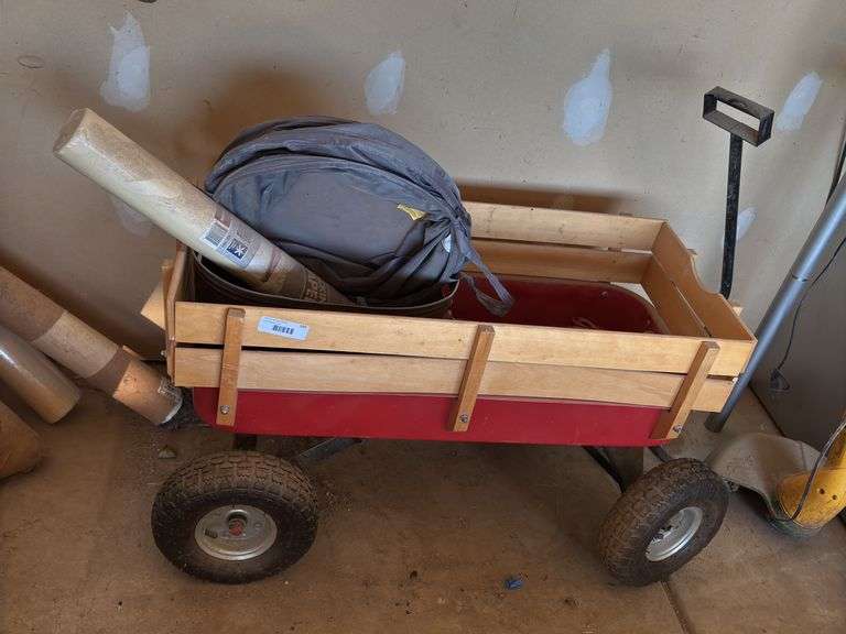 Radio Flyer Wood and Steel Wagon with Misc. Items image