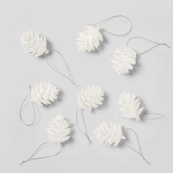 Group of White Pine Cone Christmas Ornaments image