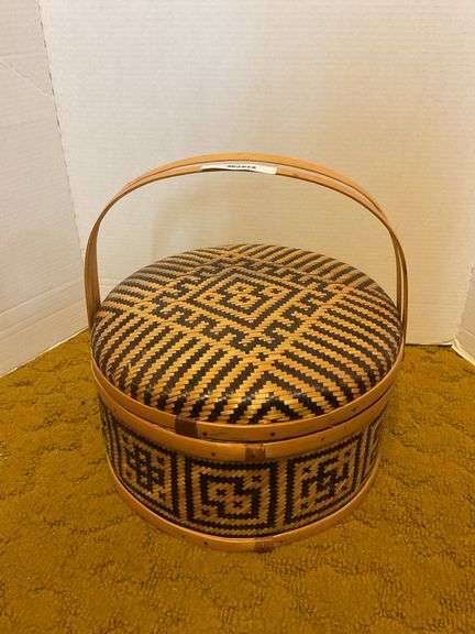 Woven Basket with Handle and Craft Supplies image