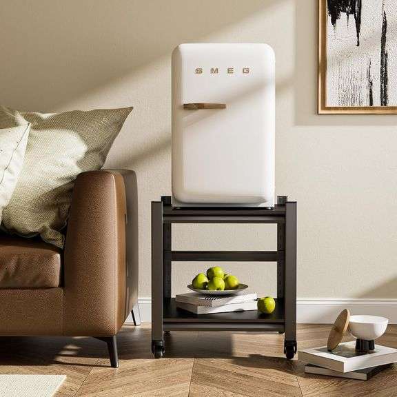 Mini Fridge Stand With Storage, Heavy Duty Mobile Shelf With 4 Lockable Wheels, 220lbs Table for Dorm, Small Refrigerator Storage Cart (21.63"*21.63"*17.7") image