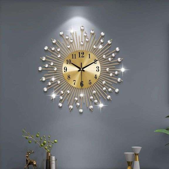 Large Wall Clocks for Living Room Decor Modern Gold Silent Wall Clock Battery Operated Non-Ticking for Bedroom Kitchen Home Decorative 14 Inch Round Metal Crystal Wall Watch for Office image