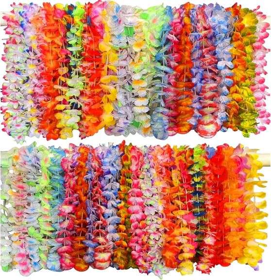 200 PCS Hawaiian Leis Neck Vibrant Colors Assortment for Luan Party Tropical Themed Party Decorations Beach Party Decor image