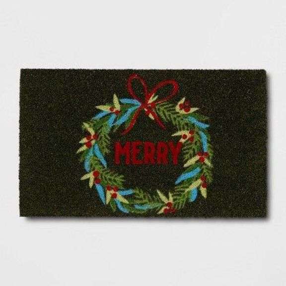 Holiday "Merry" Wreath Door Mat image