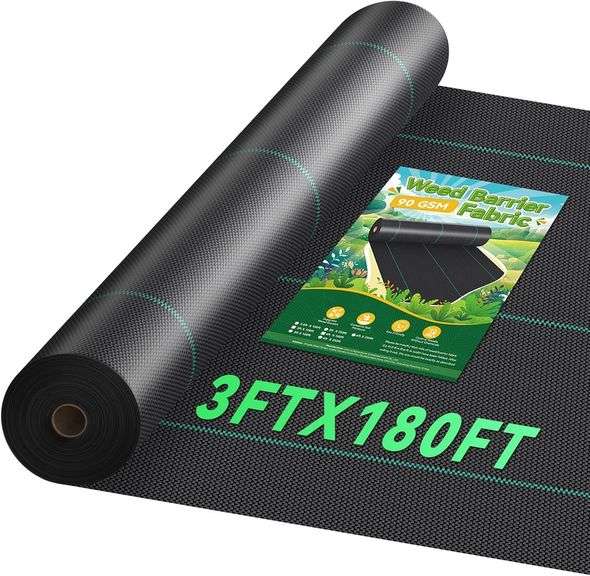 3ftx180ft Landscape Fabric, Weed Barrier Fabric Heavy Duty 3.2oz, Woven Geotextile Weed Blocker Landscaping Fabric, Ground Cover Weed Control Mat, Commercial Weed Cloth Garden Bed Liner image