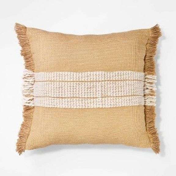 Decorative Pillow with Textured Band and Fringe Details image