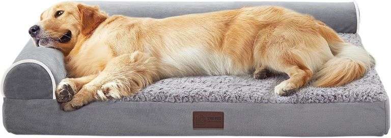 WESTERN HOME Large Orthopedic Dog Beds for Large/Extra Large Dogs, Eggs Crate Foam Large Pet Bed with Waterproof Washable Cover Faux Fur Velvet Sofa Dog Bed, Grey XXX-Large Grey image