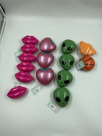 Lot of Novelty Hair Brushes - Lips, Strawberry, Alien, Basketball, Croissant image