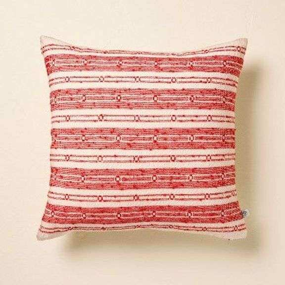 Red and White Striped Decorative Pillow image