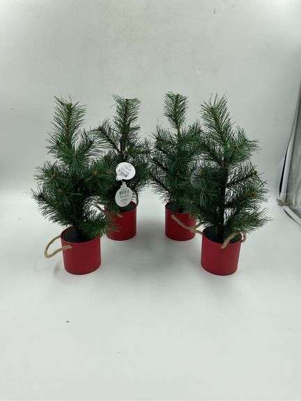 Set of 4 Mini Artificial Christmas Trees in Red Pots image