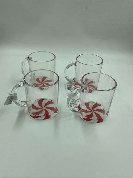 Set of Four Clear Glass Mugs with Candy Cane Design image