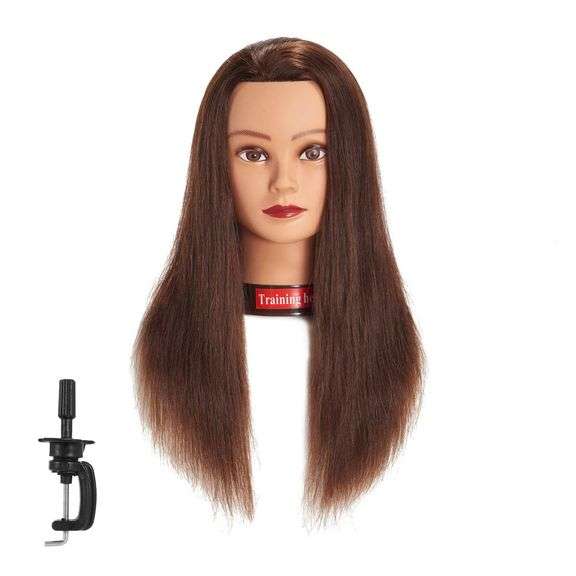 Traininghead 20-22" Female 100% Human Hair Mannequin Head Hair Styling Training Head Cosmetology Manikin Head Doll Head for Hairdresser with Free Clamp (brown) 14-16' image