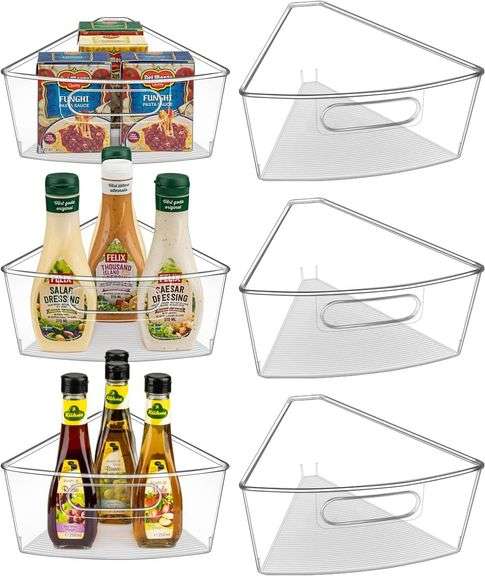 Lazy Susan Cabinet Organizer Bins for 26"/ 28"/ 32" Diameter Corner Organizer, Plastic Cabinet Storage Bin, 1/8 Wedge - Food Safe, BPA Free, with Non-Slip Pads (for 28" Diameter, 6 Pack) image