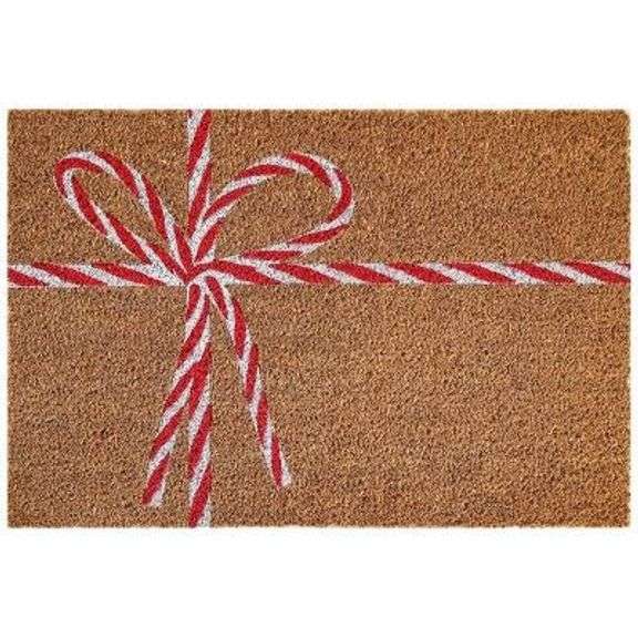 Brown Doormat with Red and White Ribbon Design image