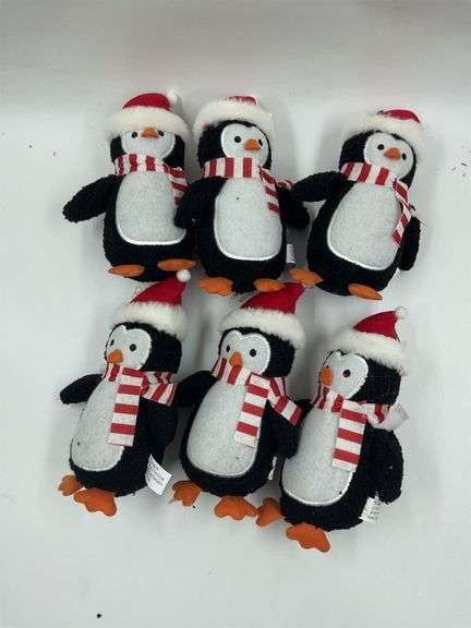 Set of 6 Christmas Penguin Plush Ornaments image