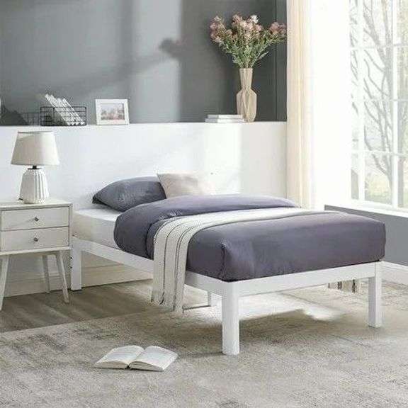 Mainstays Wood Slat White Metal Platform Bed Frame, Twin image