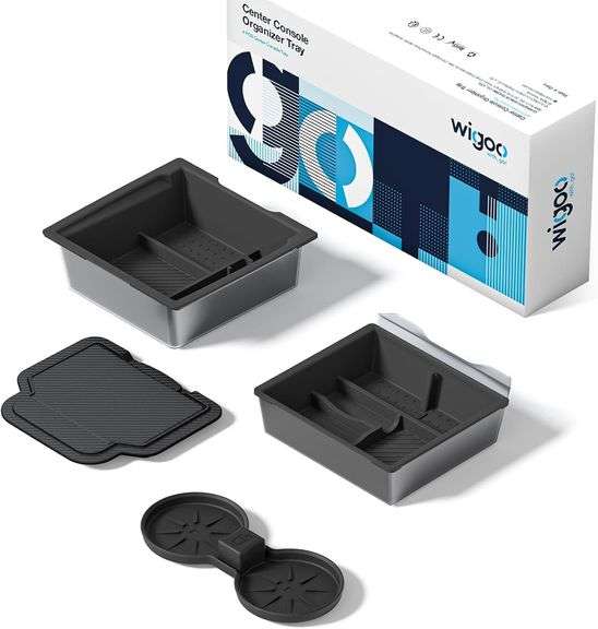 Wigoo Tesla New Model Y Juniper & Model 3 Center Console Organizer Double Layer Space, Slide smoothly Model 3 (2024~2025)/New Model Y Juniper Accessories, 4PCS Black image