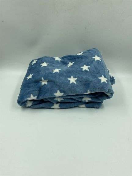 Blue Fleece Throw Blanket with White Star Pattern image