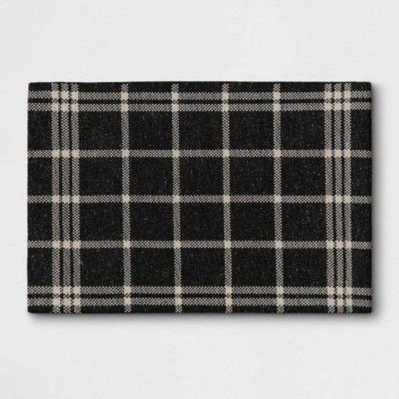 Threshold Indoor/Outdoor Accent Rug - Black and Beige Plaid - 24" x 36" image