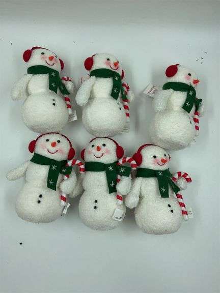 Set of 6 Plush Snowman Figurines with Candy Canes image