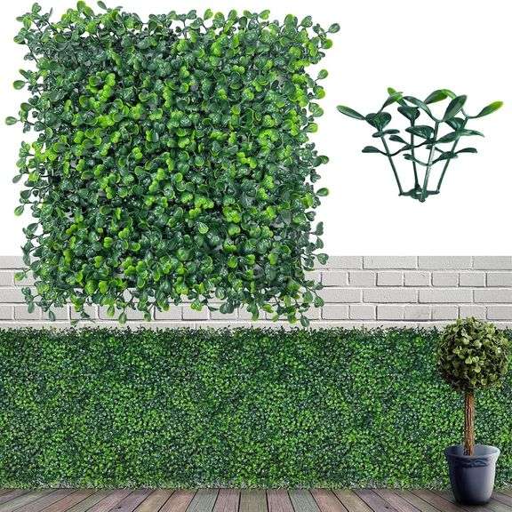 Artificial Grass Wall Panel Backdrop,10" X 10" 12P(8.4 sqft) UV-Anti Greenery Boxwood Panels for Indoor Outdoor Green Wall Decor & Ivy Fence Covering Privacy image