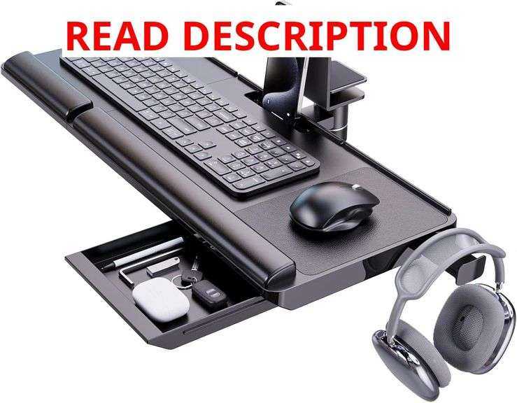 Klearlook Keyboard Tray Under Desk with 360 Rotation, Ergonomic Computer Keyboard & Mouse Tray 24.4"W 10"D Sit Stand Desk Keyboard Holder w/Wrist Rest & Storage Drawer-Black
