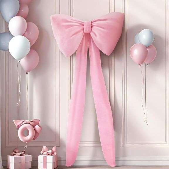 Pink Bow Birthday Decorations Coquette Party Backdrop Big Bow Themed Room Large Bows Wall Decor Ormanents Giant Door Velvet Wedding Engagement Bachelorette Baby Shower Bridal Christmas Tree Decoration image