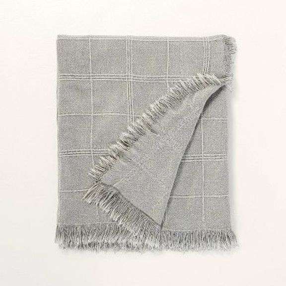 Gray Grid Pattern Throw Blanket with Fringe image