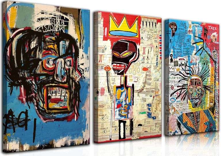 3 Pcs Modern Street Graffiti Wall Art Abstract Poster Print Wall Decor Artist Blue Print Canvas Painting for Living Room Bedroom Bathroom Office Home Decorations Unframed (Framed, 16"Hx12"W 3pcs) image