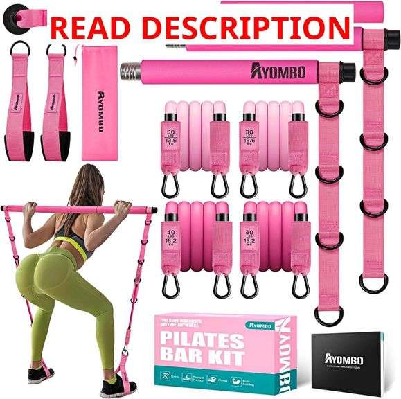 Pilates Bar Kit With Resistance Bands, Workout Equipment for Legs, Hip, Waist, Arm, Squats Exercise Equipment for Home Workouts, Adjustable 3-Section Bar Kit for Women & Men image