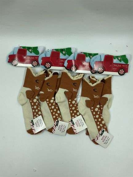 Kids Holiday Socks Bundle: Red Truck with Christmas Tree and Reindeer Designs image