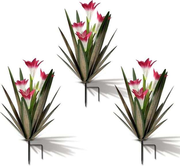 Homight Metal Agave Plant Outdoor Decoration Outdoor Garden Decoration Lily Mexican Yard Art Plant Garden Agave Lily Decorative Garden Gift (3 Big Red Lilies), HM-390-345 image