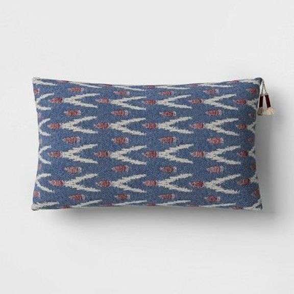 Blue Woven Lumbar Throw Pillow with Tassels image