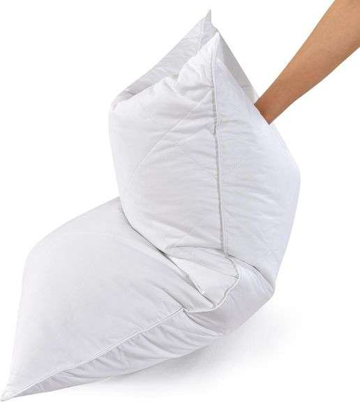 Three Geese White Goose Feather and Polyester Bed Pillows Queen/Standard Size Set of 1- Soft 600 Thread Count 100% Cotton, Medium Firm,Soft Support, White Solid image