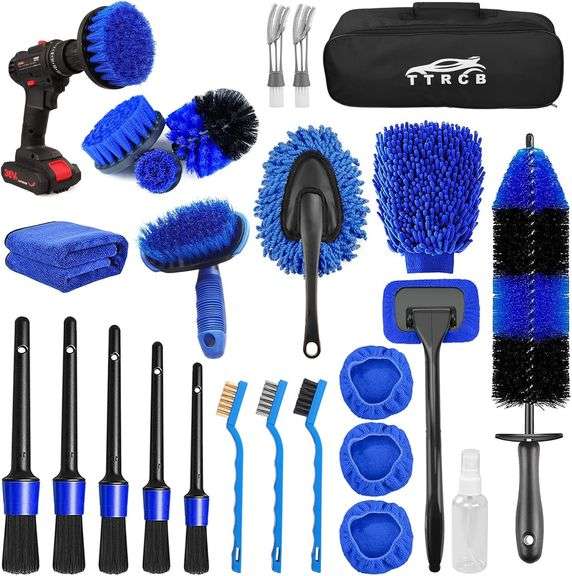 26Pcs Car Detailing Brush Set, Car Detailing Kit, Car Detailing Brushes, Car Cleaning Kit, Car Windshield Cleaning Tool, Professional Car Care kit - Car Wash Brush kit for Interior Exterior Wheels image