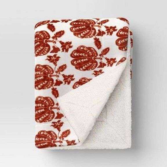 Threshold Pumpkin Floral Reversible Throw Blanket image