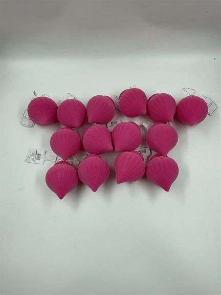 Set of 13 Pink Flocked Shell Shaped Ornaments image