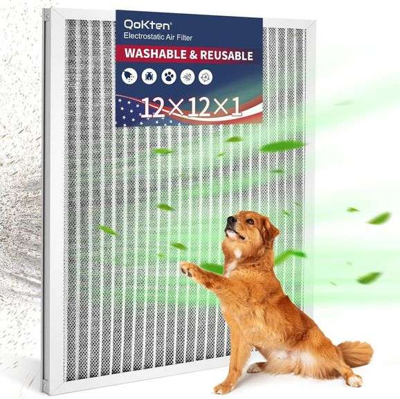 12x12x1 Electrostatic Air Filter - Reusable & Washable Furnace Filters for HVAC AC Systems - Aluminum Air Filter, Last a Lifetime - Filters Replacement for Home and Office Use image