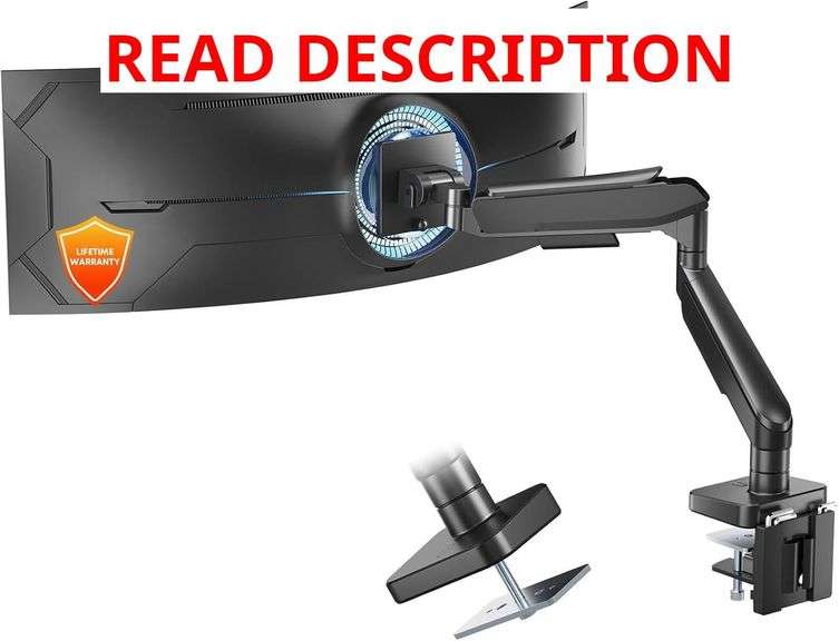 Heavy Duty Monitor-Arm for 17"-49" Ultrawide - Aluminum Full Motion Single Monitor Arm Desk Mount for Office & Gaming, Adjustable Gas Spring, Ergonomic, VESA 75/100 mm, Max Load 44lbs, Black image