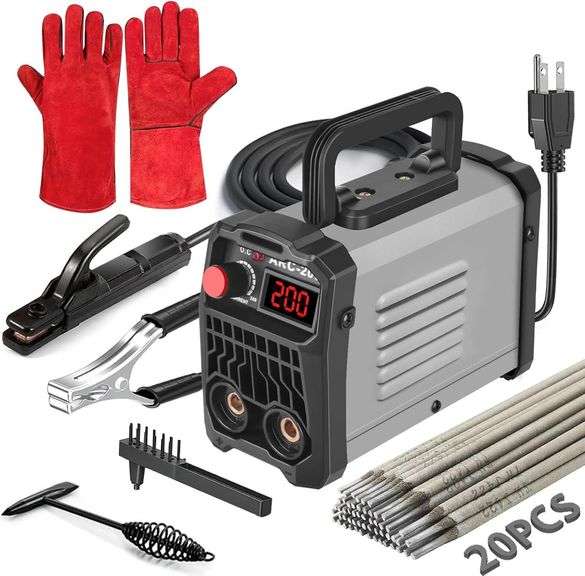 200Amp 20PCS Rods Stick Welder, Super MINI Portable Welding Machine, IGBT Inverter Welder Machine 110V with Hot Start Arc Force Anti-Stick, for 1/16"-1/8" Rod ARC Welder, Chip Hammers (Gray) image