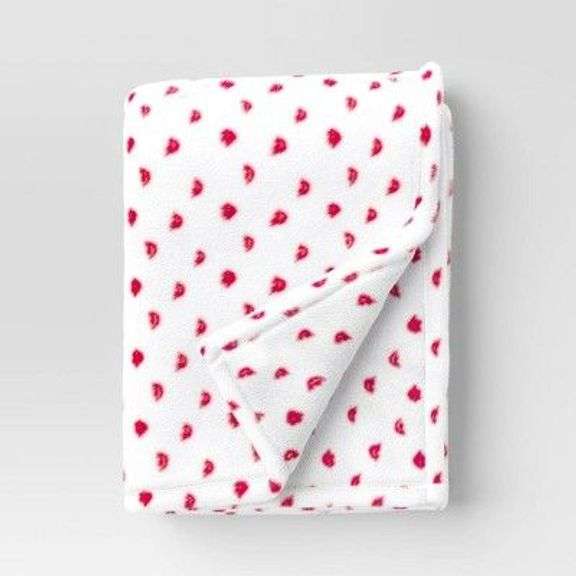 White Plush Baby Blanket with Red Lip Print image