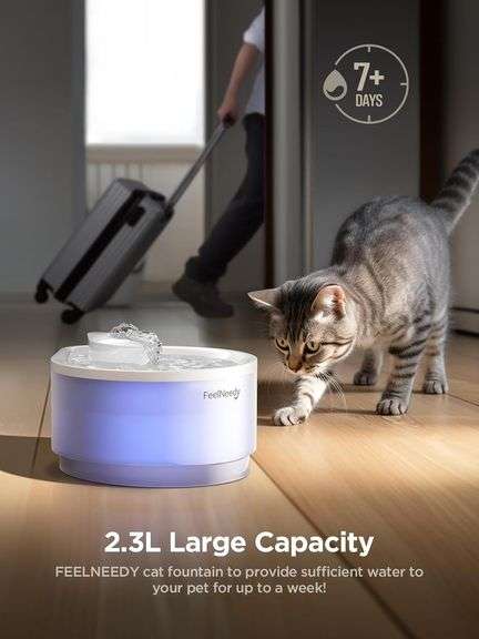 Cat Water Fountain, Pet Water Fountain Cat Fountain Water Bowl with LED Light, Ultra Quiet Cat Water Dispenser Water Drop Design with 3 Pack Filters (FN-W04)